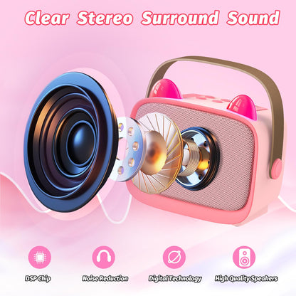 Mini Karaoke Machine Toys Gifts, Kids Portable Bluetooth Speaker with 2 Wireless Microphone and LED, Christmas Birthday Gift Idea for Girls Boys 3-12 + Year Old, Noisemaker Toys for Party (Pink) 🍁 All In One Marketplace Canada