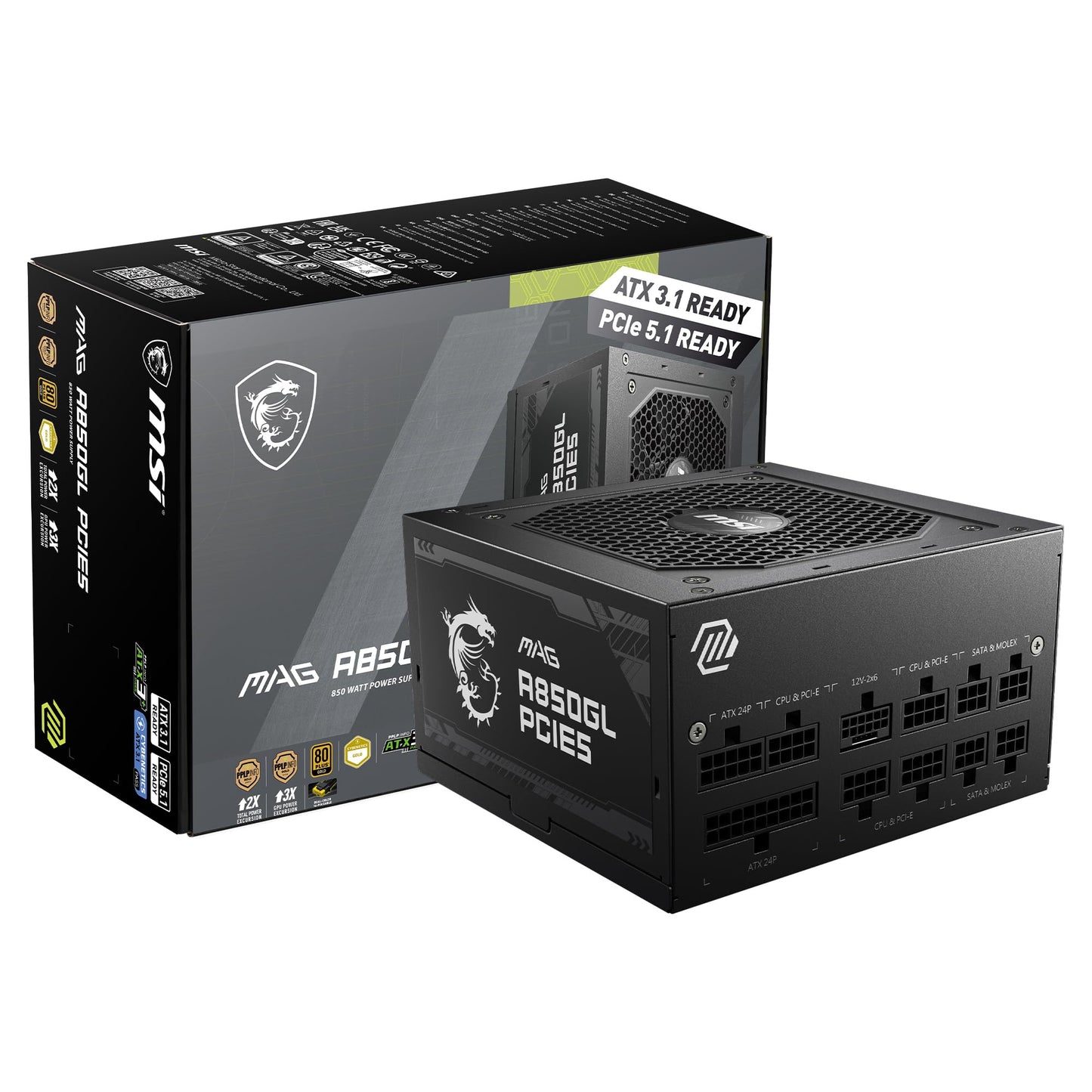 MSI MAG A850GL PCIE5, Fully Modular Compact Gaming 850W Power Supply, 80+ Gold, ATX 3.1 & PCIe 5.1 Ready, Native Dual-Color 12V-2x6 Cable, 10 Year Warranty 🍁 All In One Marketplace Canada