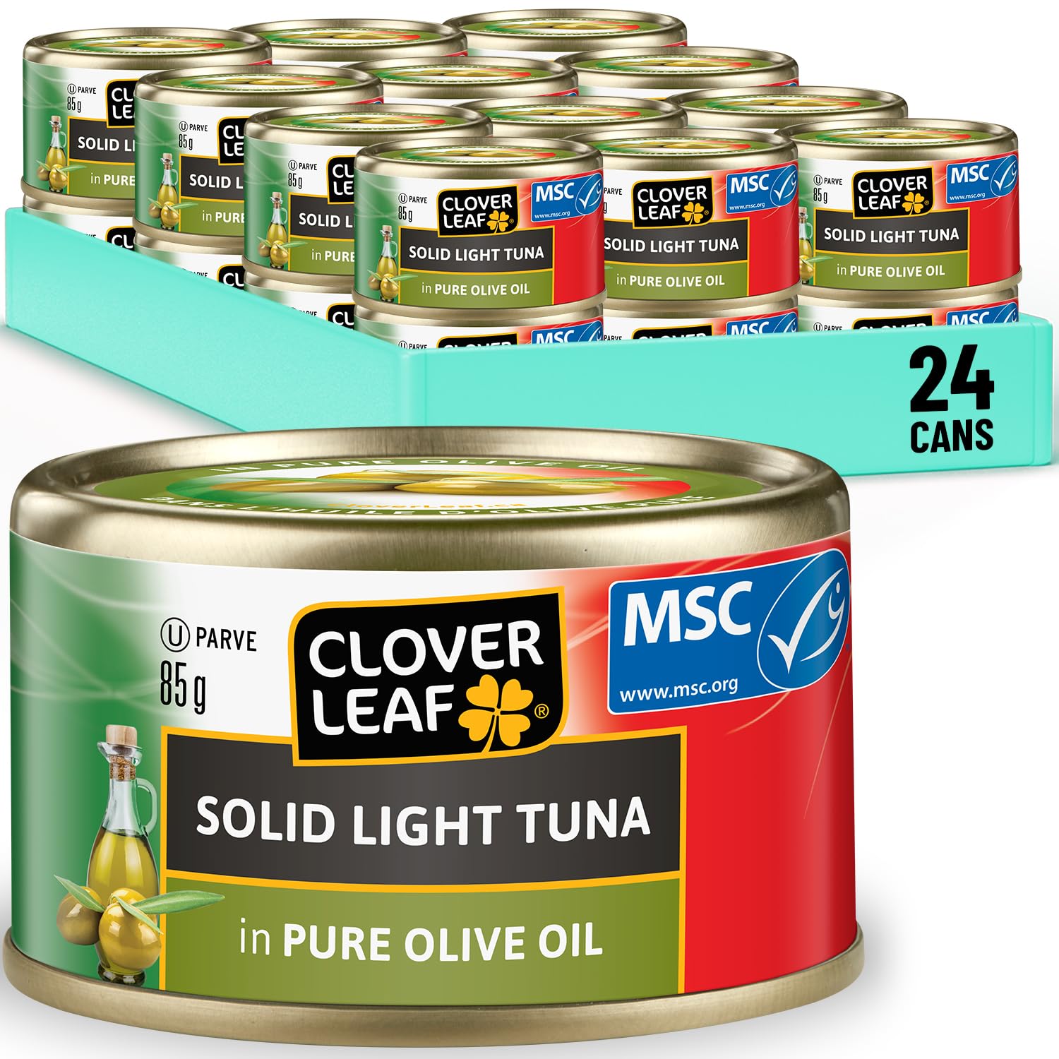 Clover Leaf Solid Light Tuna in Pure Olive Oil – 15g Protein Per Serving – Wild Caught, No Preservatives – 85g Can (24-Pack)