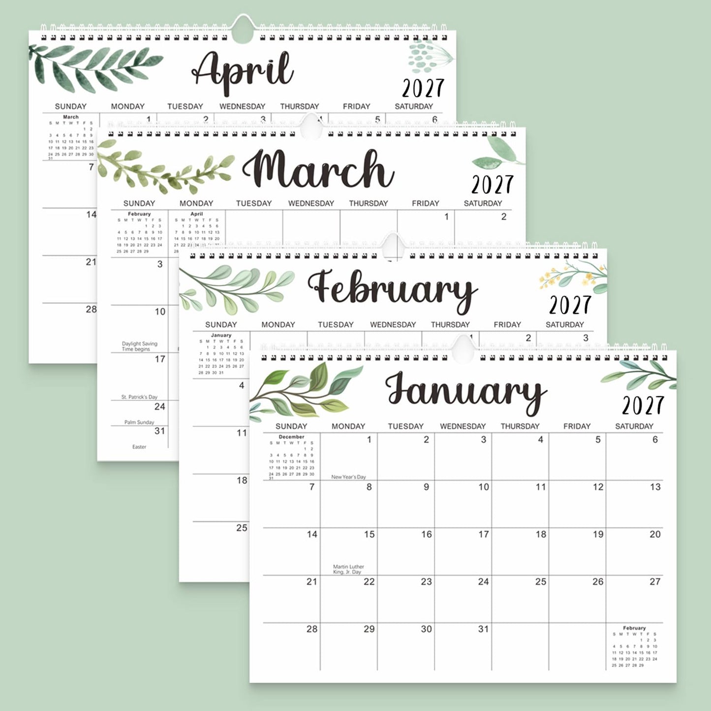 Wall Calendar 2026-2027, 15X12 inch Large Calendar Family Personl Organizer, 21 Months Runs from April 2026 through December 2027, Perfect for Organizing for Office Home (Leaf)
