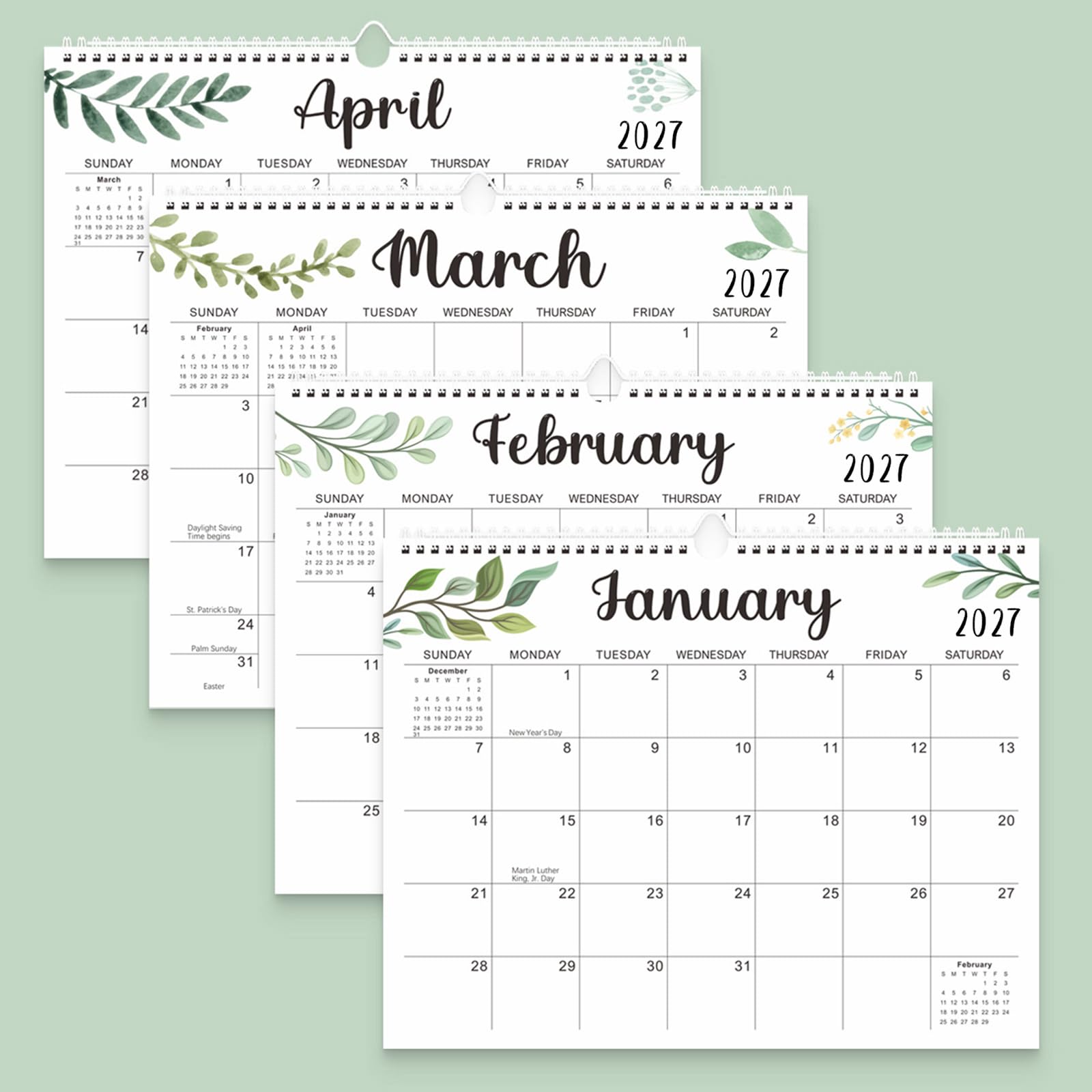 Wall Calendar 2026-2027, 15X12 inch Large Calendar Family Personl Organizer, 21 Months Runs from April 2026 through December 2027, Perfect for Organizing for Office Home (Leaf)