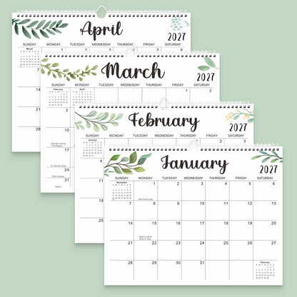 Wall Calendar 2026-2027, 15X12 inch Large Calendar Family Personl Organizer, 21 Months Runs from April 2026 through December 2027, Perfect for Organizing for Office Home (Leaf)