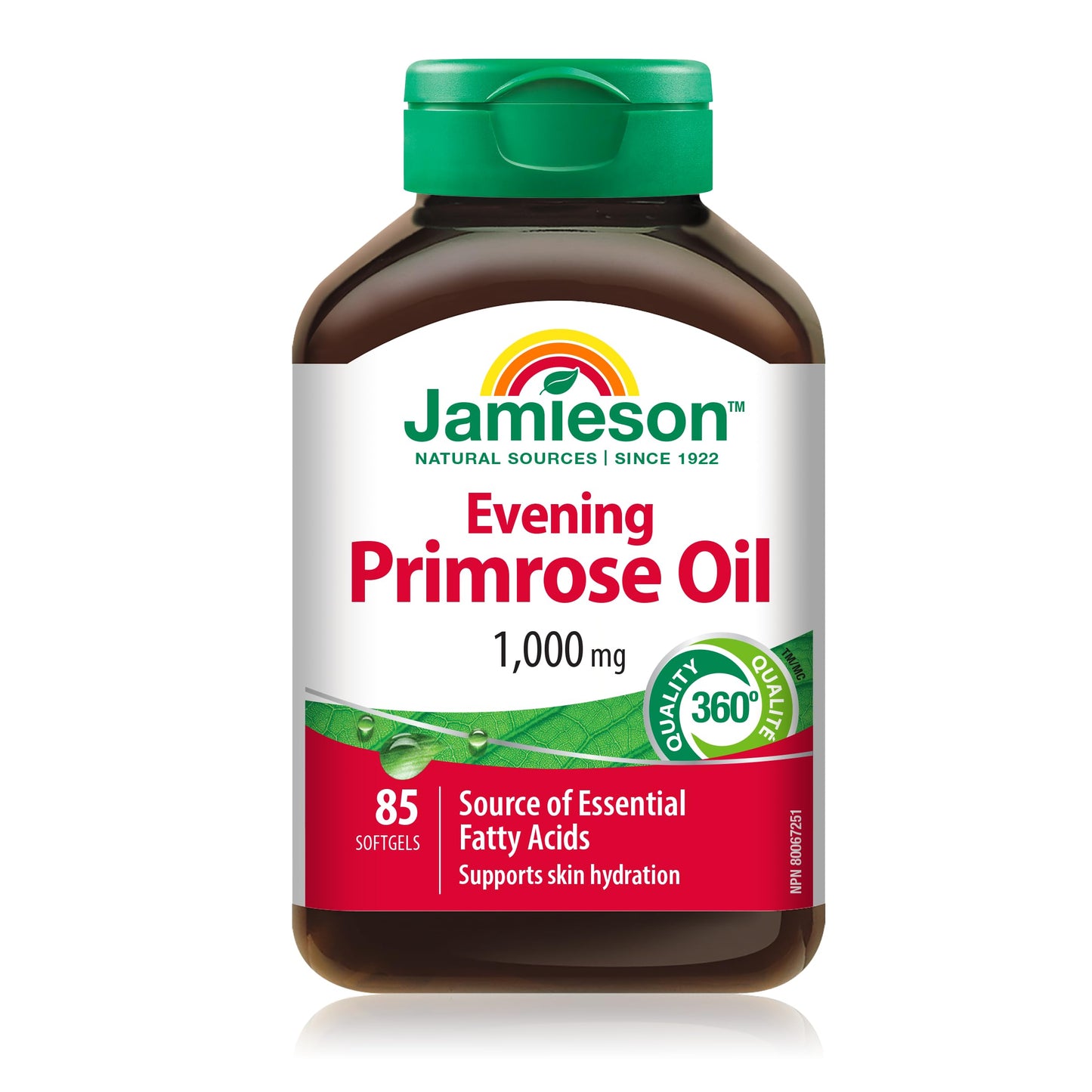Jamieson Evening Primrose Oil 1,000 mg, Omega-6, Supports Skin Hydration, Skin Smoothness, Reduces Acne Symptoms, and Provides Ezcema Symptom Support. Non-GMO, Gluten-Free, 85 Softgels, Proudly Canadian - Available at All In One Marketplace Canada