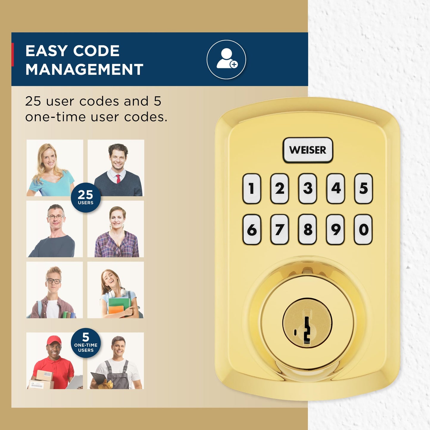 Weiser Powerbolt 3 Polished Brass Keyless Entry Door Lock/Deadbolt Lock, 10-Button Keypad Door Lock with Auto Lock and 12-Month Battery Life, Electronic Door Locks for Front Door, Home Décor 🍁 All In One Marketplace Canada