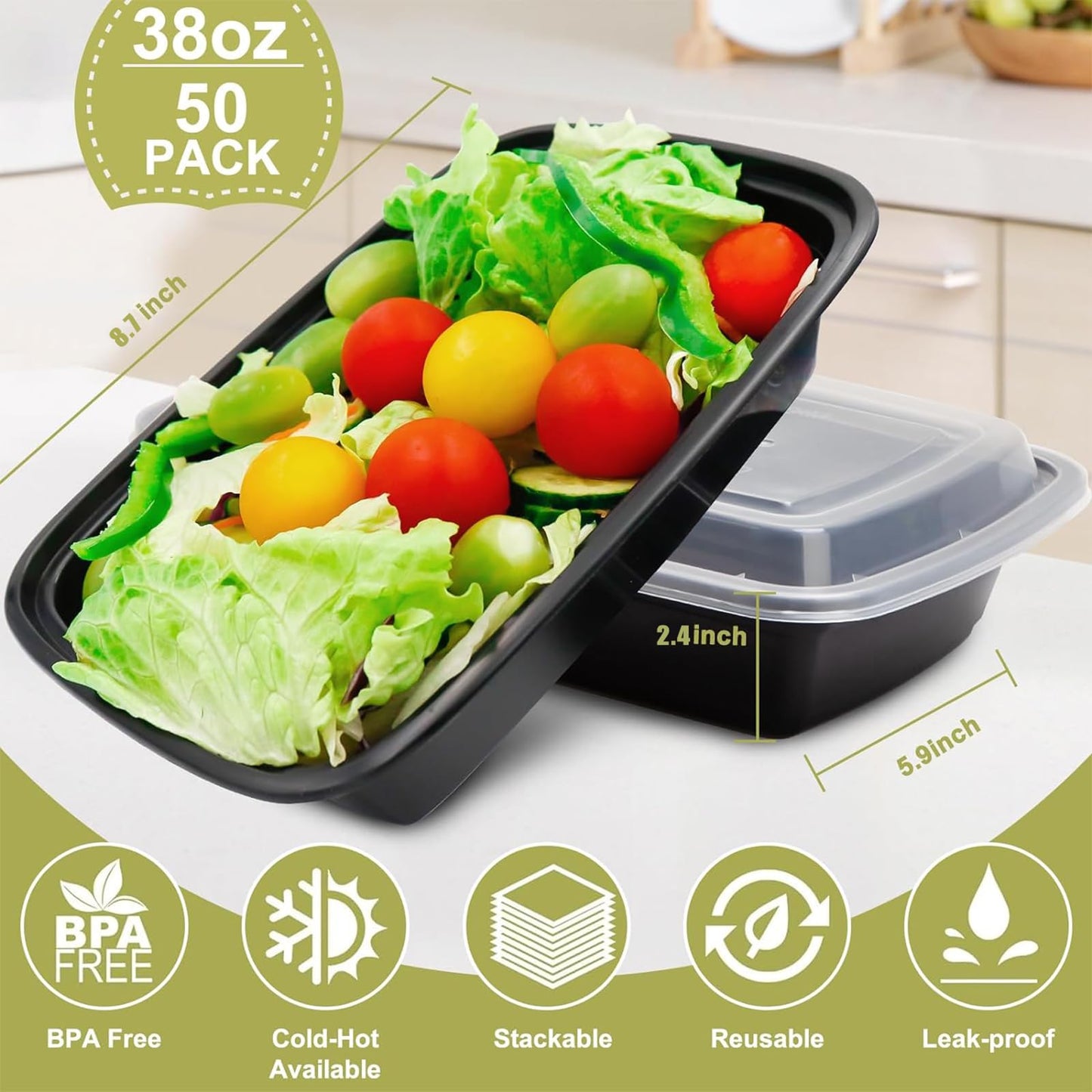 50 Pack Meal Prep Containers with Lids 38oz - Plastic Food Storage Containers with lids - Disposable Take out Containers with Lid for Meal Prep - BPA Free, Microwave/Dishwasher/Freezer Safe - Available at All In One Marketplace Canada