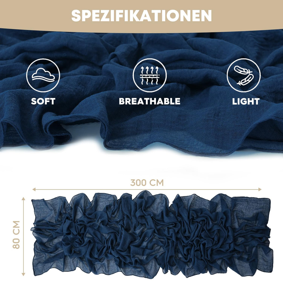 Artoid Mode Boho Cheesecloth Gauze Navy Blue Wedding Table Runner, 300 cm Seasonal Fabric Kitchen Dining Holiday Table Decor for Home Party Indoor 🍁 All In One Marketplace Canada