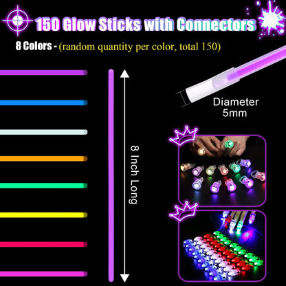 394Pcs Glow Sticks Bulk Party Pack, Halloween Christmas Glow in The Dark Party Favors Kids/Adults - 150 8” Glowsticks Bracelets with Accessories Set, Light Up Rings Finger Lights for Neon Party Decor 🍁 All In One Marketplace Canada