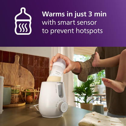 Philips Avent Premium 2-in-1 Warmer & Sterilizer - with Hospital-Standard Water Bath Technology, Smart Temperature Sensor, Hotspots Prevention, Chemical-Free Sterilization, with Tongs, Model SCF359/20
