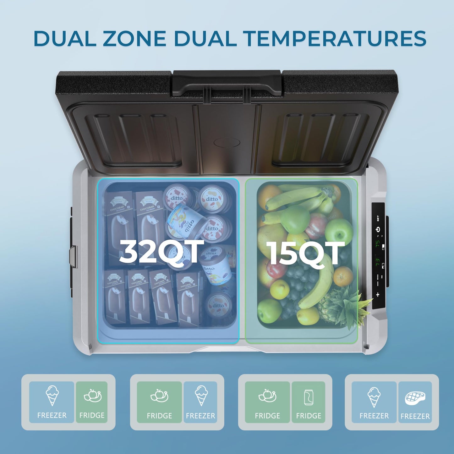 EUHOMY 12 Volt Refrigerator, 47QT(45L) Dual Zone Electric Cooler, Portable Freezer 12V/24V DC 110-240V AC, 12V Fridge -4℉~68℉, 12V Cooler with Wheels & Basket for Travel, Truck, Boat, Camping 🍁 All In One Marketplace Canada EUHOMY