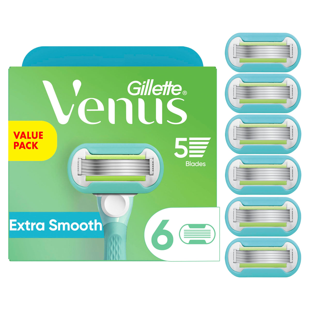 Gillette Venus Extra Smooth Women’s Razor Blades, 5-Bladed Razor Refills, 1 Pack (Count of 6)