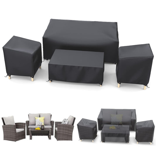 STARTWO Outdoor Waterproof Patio Furniture Covers 4-Piece Set for Chairs 32in, Loveseat 56in, Coffee Table 45in, Heavy Duty 600D, Black - Available at All In One Marketplace Canada