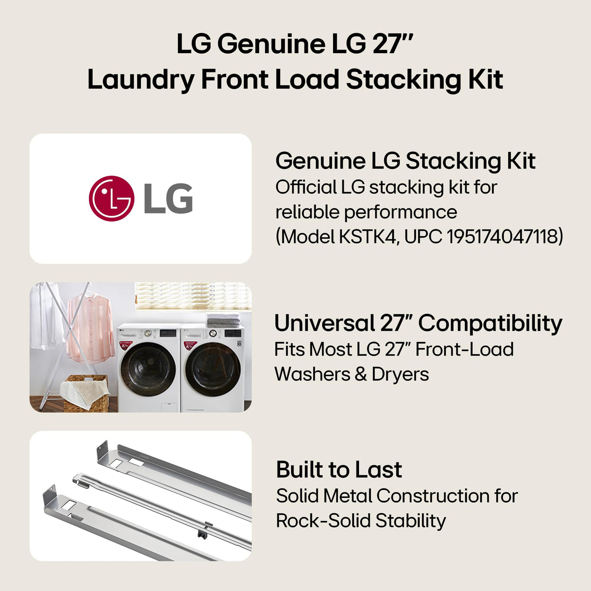 LG KSTK4 Genuine Washer & Dryer Stacking Kit (27") by LG Canada