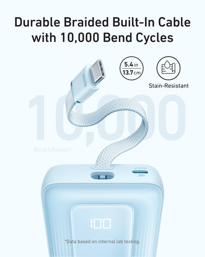 Anker Zolo Power Bank (2025 Upgraded Version), 20,000mAh 30W High-Speed Portable Charger with Built-in USB-C Cable, Battery Pack for iPhone 17/16 / 15 Series, Galaxy, and More (20000, Amp Hours)