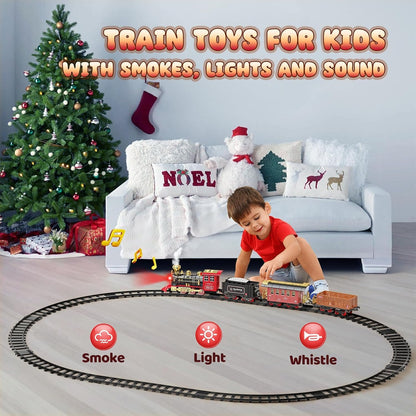 Hot Bee Train Set - Christmas Tree Train Toys for Boys with Smokes, Lights and Sound, Toy Train Set for Under Christmas Tree, Toddler Model Trains for 3 4 5 6 7 8+ Years Old Kids Christmas Toys Gifts 🍁 All In One Marketplace Canada