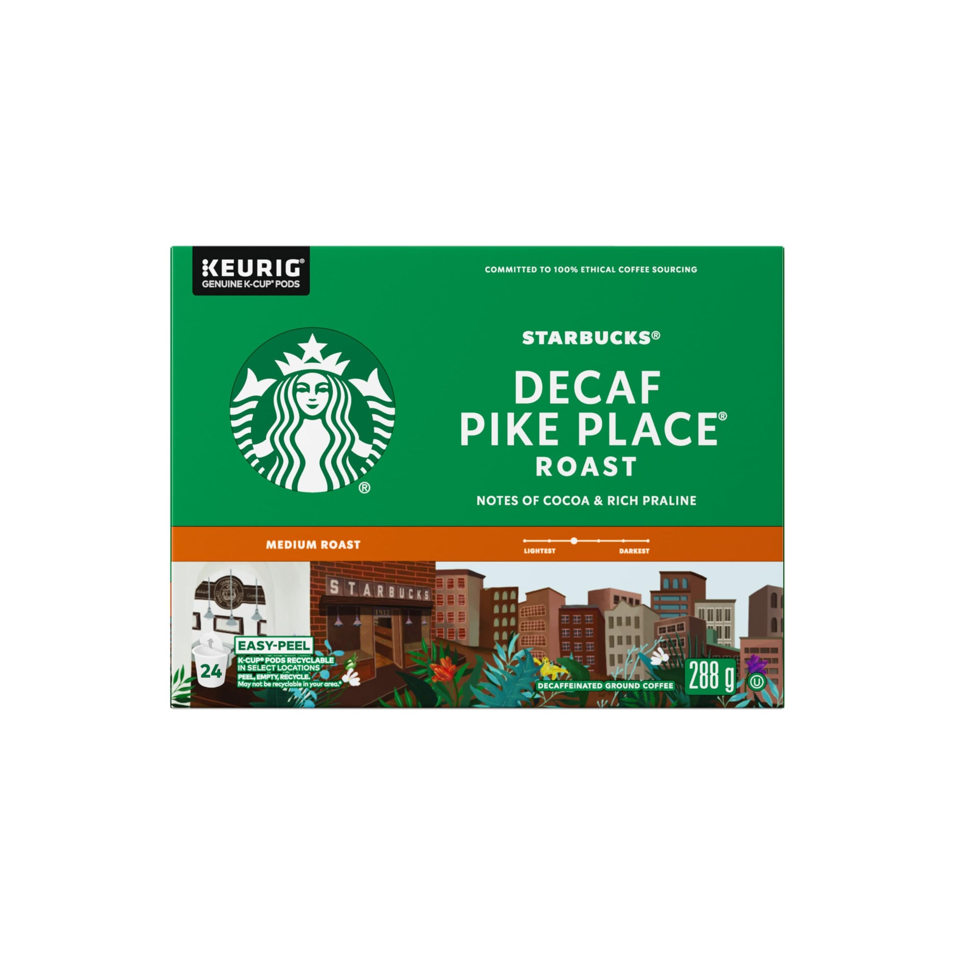 STARBUCKS Pike Place Decaf Roast Medium Roast Ground Coffee K-Cup Pods Box, 288 g - Available at All In One Marketplace Canada