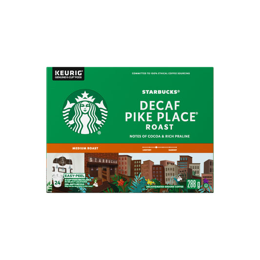 STARBUCKS Pike Place Decaf Roast Medium Roast Ground Coffee K-Cup Pods Box, 288 g - Available at All In One Marketplace Canada