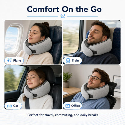 Purroch Neck Pillow Airplane, Travel Pillow with Eye Mask & Earplugs, Memory Foam Pillow with Adjustable Velcro Strap, Pillows for Travel, Plane, Car, Home, Work, Light Grey - Available at All In One Marketplace Canada