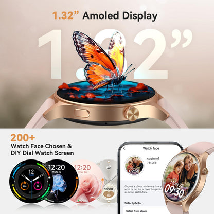 aeac Smart Watch for Women, AMOLED Ultra-Clear Screen Activity Trackers with Heart Rate/Sleep/SpO2 Monitor, Waterproof Fitness Smartwatch for iPhone/Samsung/Android（Pink Gold）