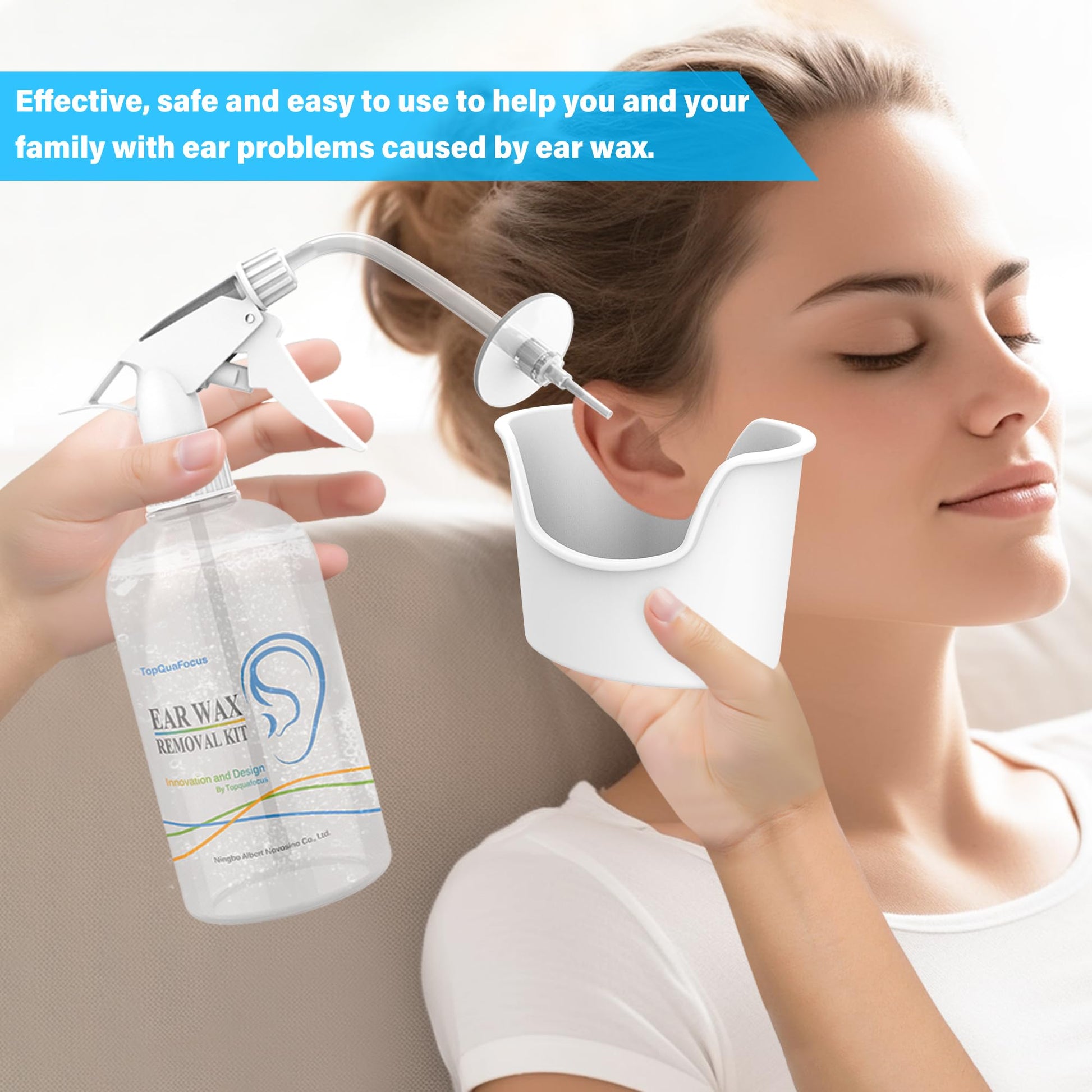 TopQuaFocus 500ml Earwax Remover Ear Cleaner Irrigation Tool Ear wax Removal Flushing System Earwax Cleaning Spray Bottles Ear Flush System for Adults & Kids (16.9oz) - Available at All In One Marketplace Canada