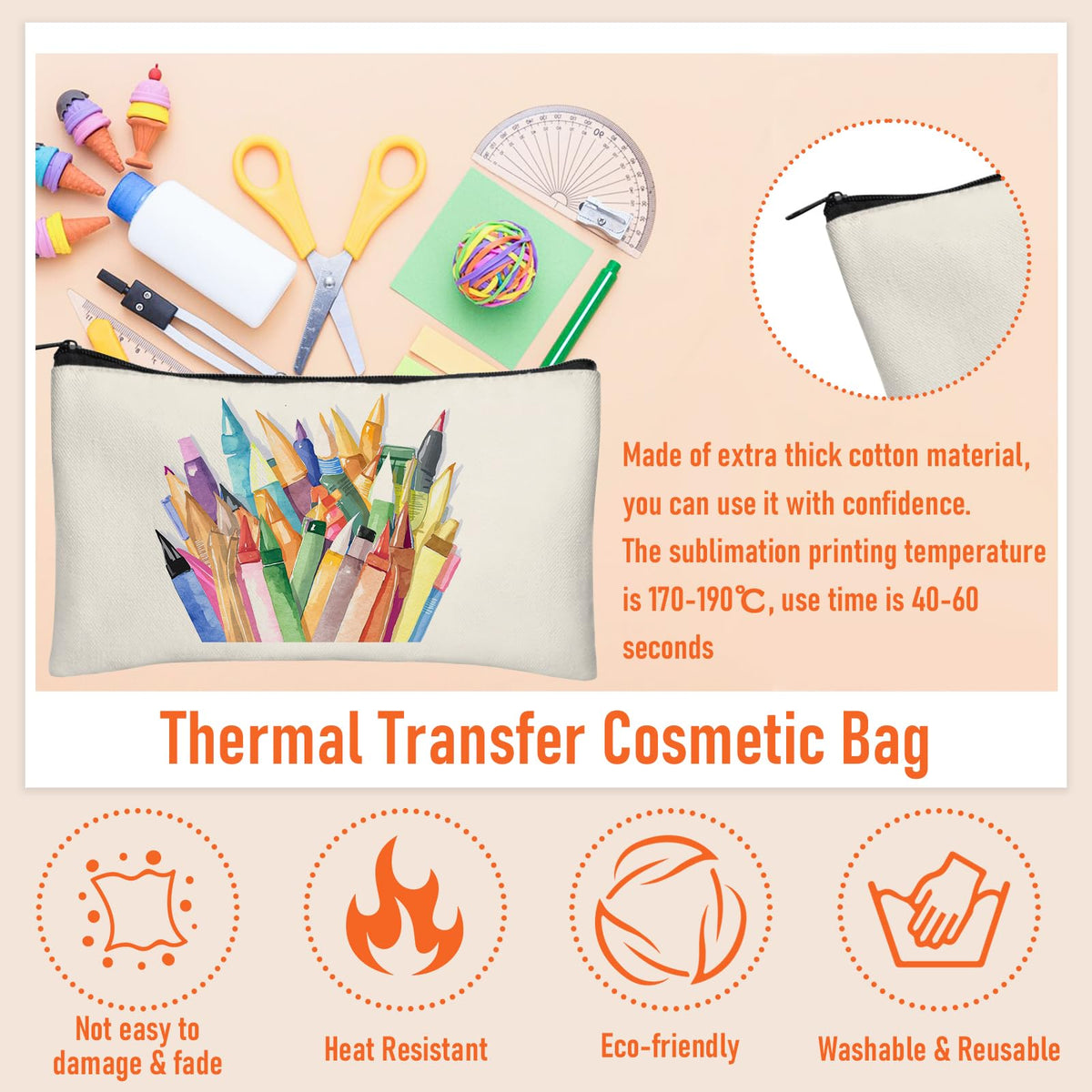 Legigo 10 Pack Blank Canvas Bags Zipper Pouch Makeup Bags Pencil Pouch Bulk