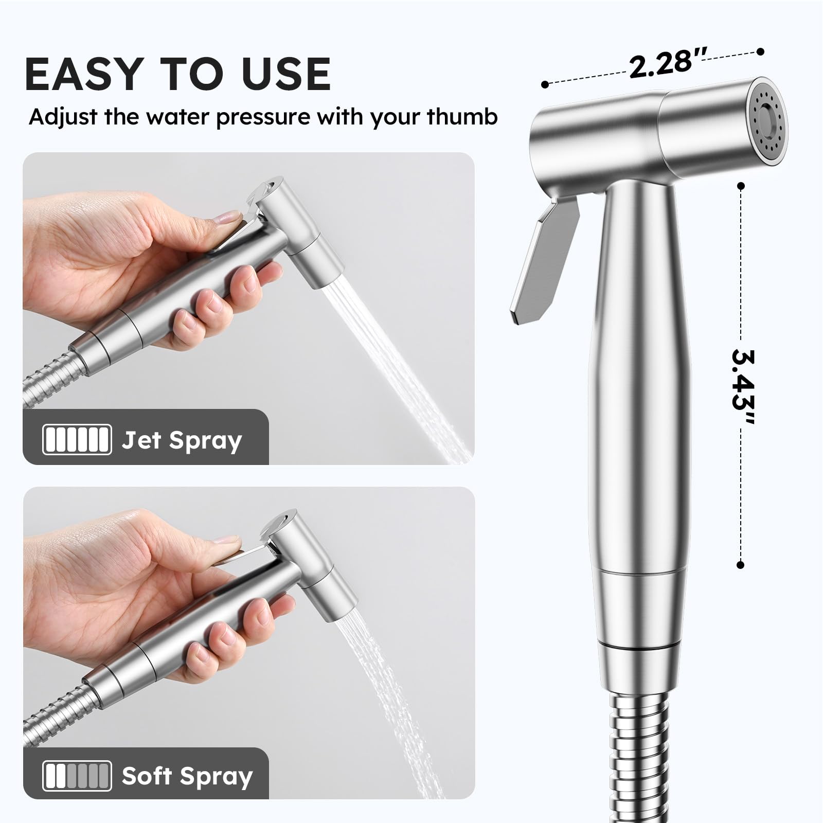 Arofa Handheld Bidet Sprayer for Toilet-Adjustable Water Pressure Control with Bidet Hose for Feminine Wash, Stainless Steel Brushed Nickel Cloth Diaper Bidet Toilet Sprayer for Baby Wash