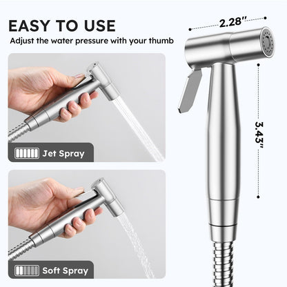 Arofa Handheld Bidet Sprayer for Toilet-Adjustable Water Pressure Control with Bidet Hose for Feminine Wash, Stainless Steel Brushed Nickel Cloth Diaper Bidet Toilet Sprayer for Baby Wash