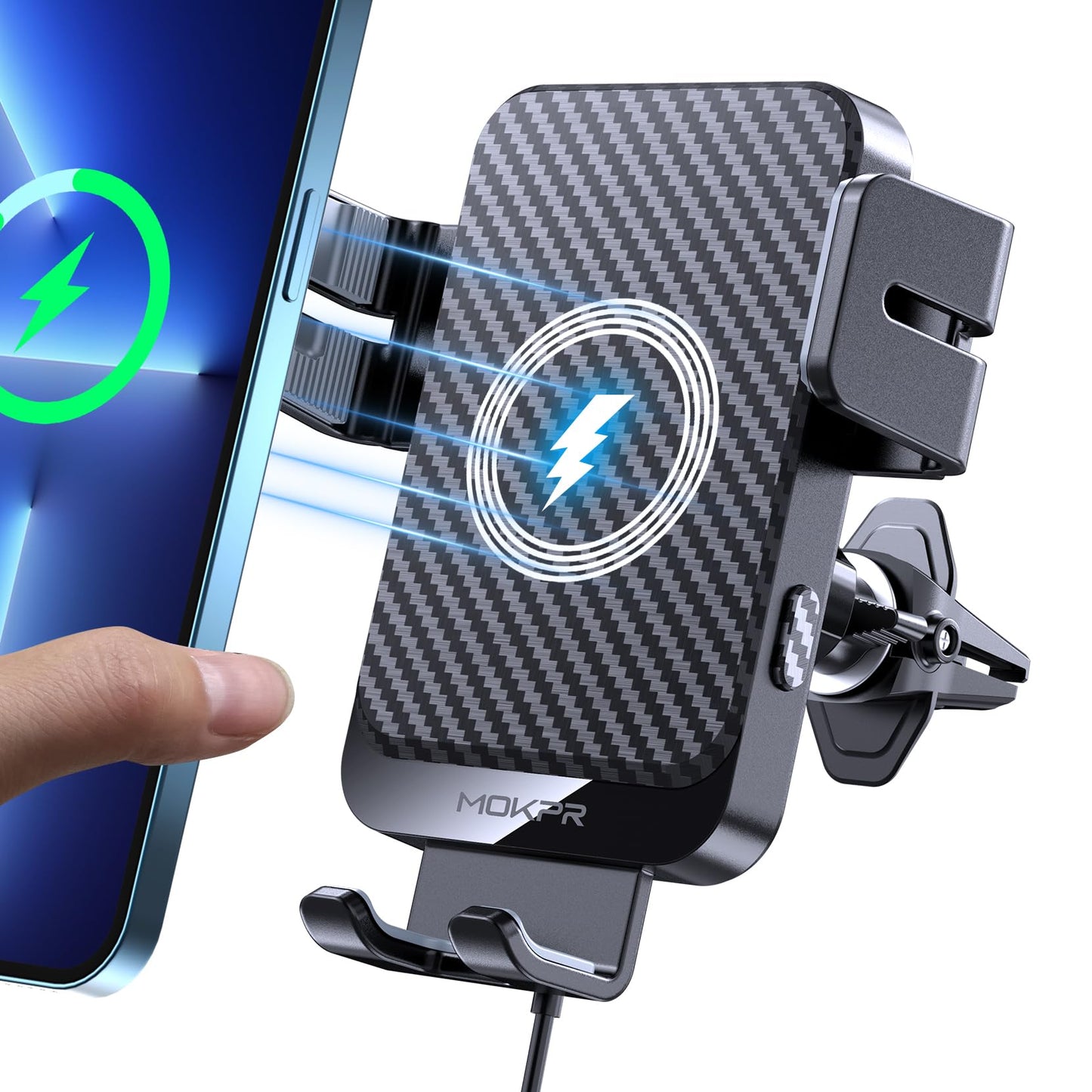 Wireless Car Charger, MOKPR 15W Fast Charging Auto-Clamping Car Phone Holder Wireless Charger Air Vent Car Phone Mount for iPhone17/16/15/14/13/12 pro/12/11/X/8, Samsung Galaxy S24/S23/S22/S21/S20