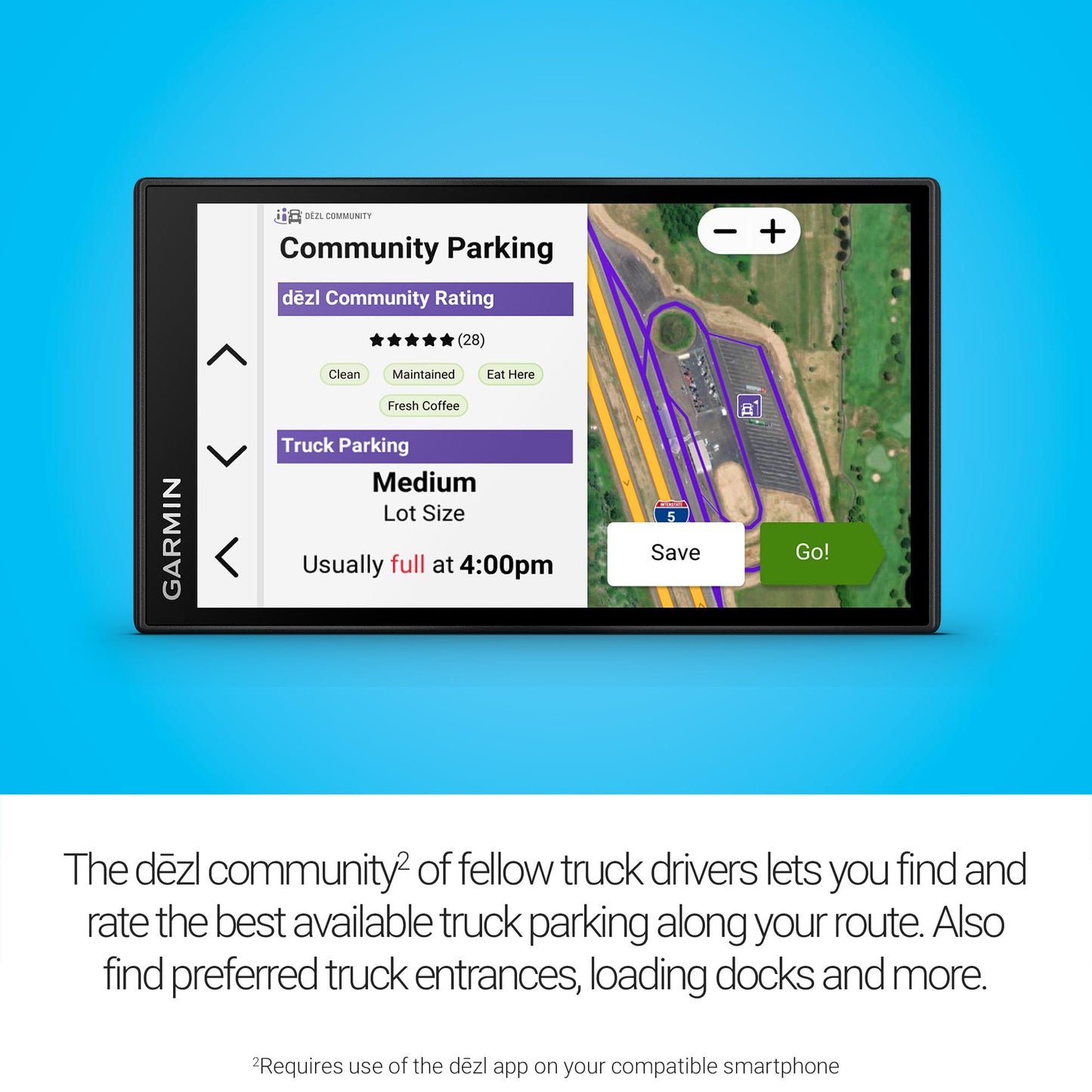 Garmin dēzl™ OTR620, High-Res 6” GPS Truck Navigator, Custom Routing, Satellite Imagery, Wind Speed, Community-Shared Loading Docks, Truck Entrances, Parking Availability Garmin