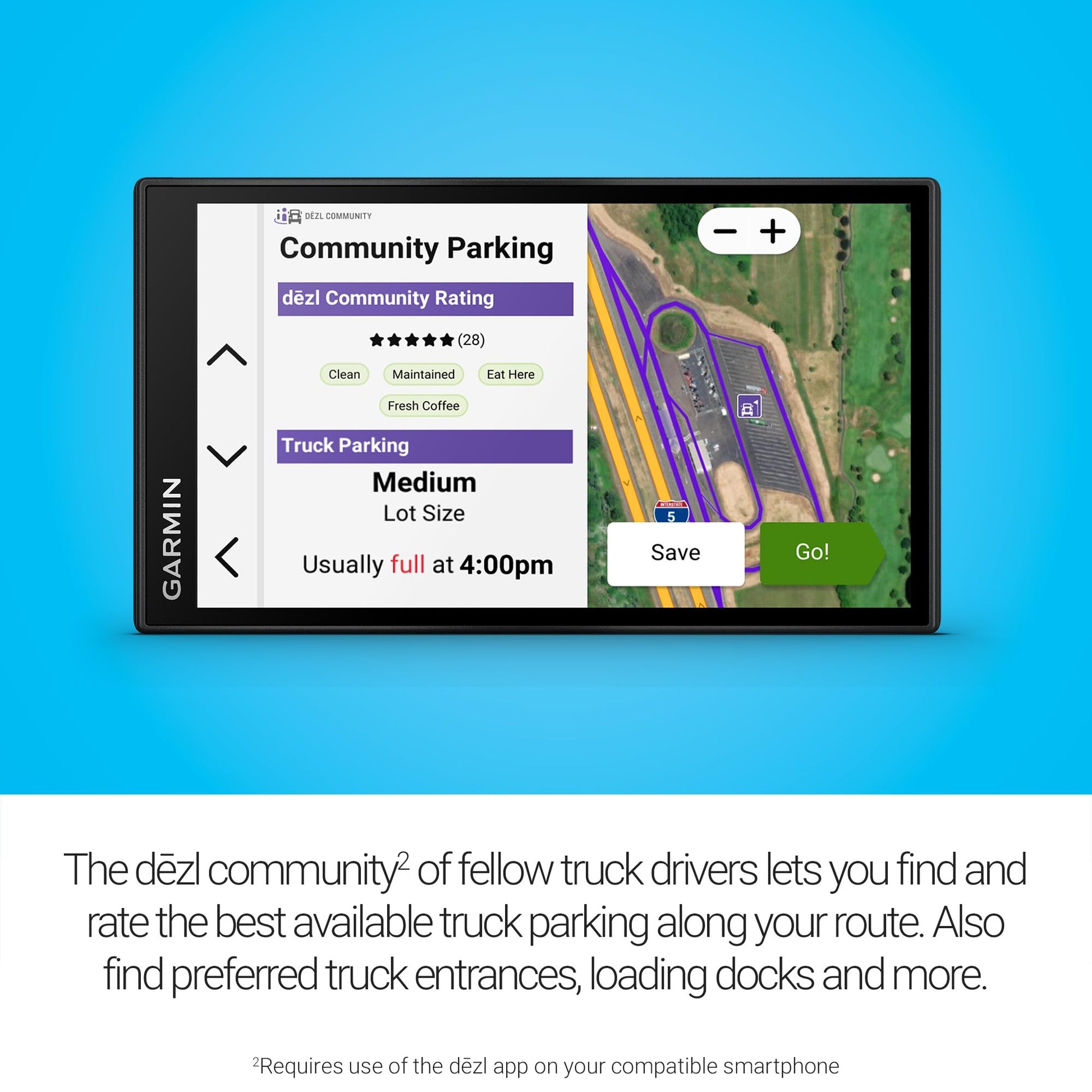 Garmin dēzl™ OTR620, High-Res 6” GPS Truck Navigator, Custom Routing, Satellite Imagery, Wind Speed, Community-Shared Loading Docks, Truck Entrances, Parking Availability Garmin