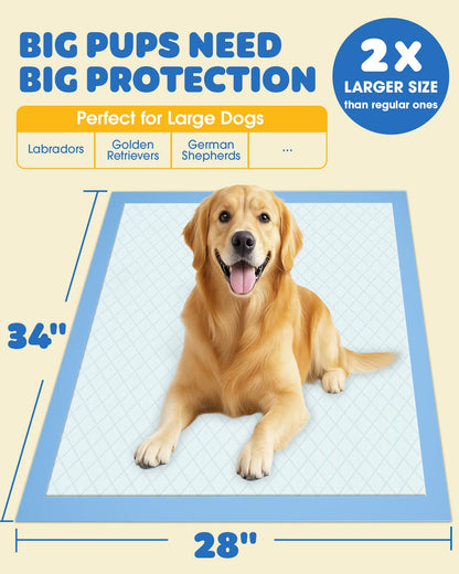Powools 50-Pack X-Larg Puppy Pads - 34" x 28" Extra Large Pee Pads for Dogs with 6-Layer Leakproof Protection, Quick-Dry and Disposable Dog Pads with High Absorbency for Easy Potty Training - Available at All In One Marketplace Canada