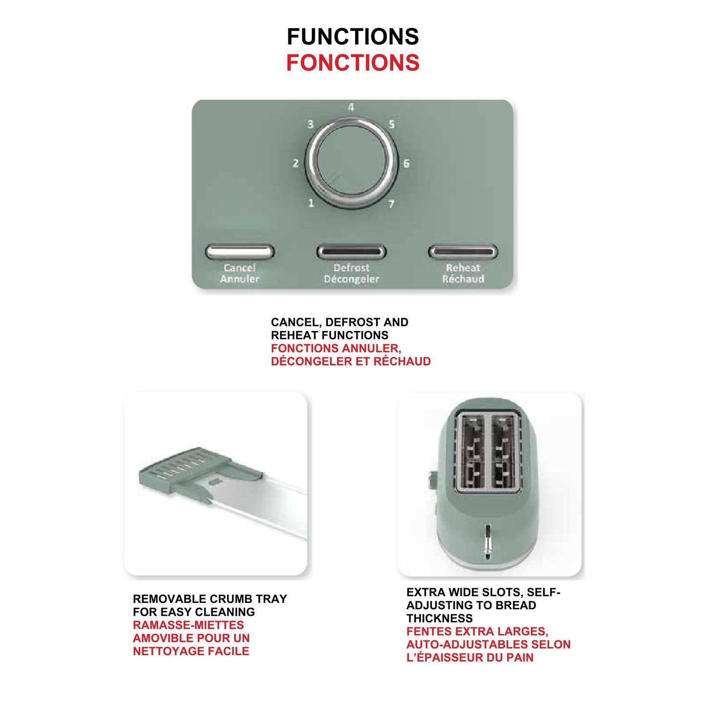 Starfrit 2-Slice Toaster – 7 Adjustable Browning Levels – Removable Tray – 850W - Sage - Available at All In One Marketplace Canada