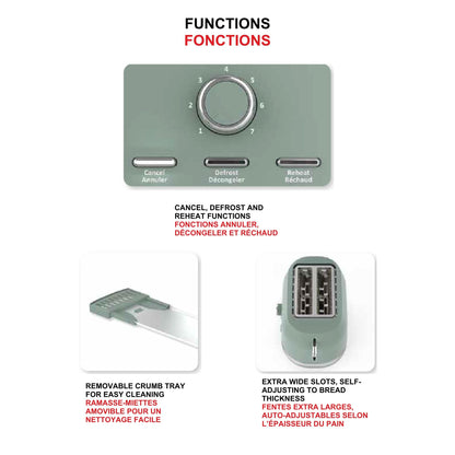 Starfrit 2-Slice Toaster – 7 Adjustable Browning Levels – Removable Tray – 850W - Sage - Available at All In One Marketplace Canada
