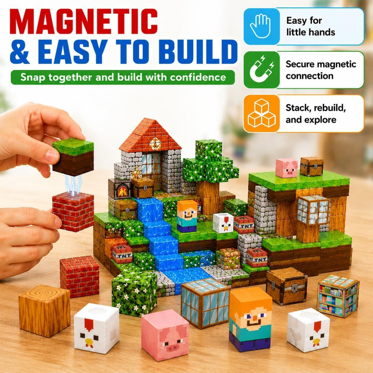GraceDuck Magnetic Blocks 100PCS Magnet Toy Building Game, Magnetic Building Cubes Toys for Boys Girls Aged 4 5 6 7 8 9 Montessori Sensory Stacking Toy Christmas for Kids Toddlers 🍁 All In One Marketplace Canada