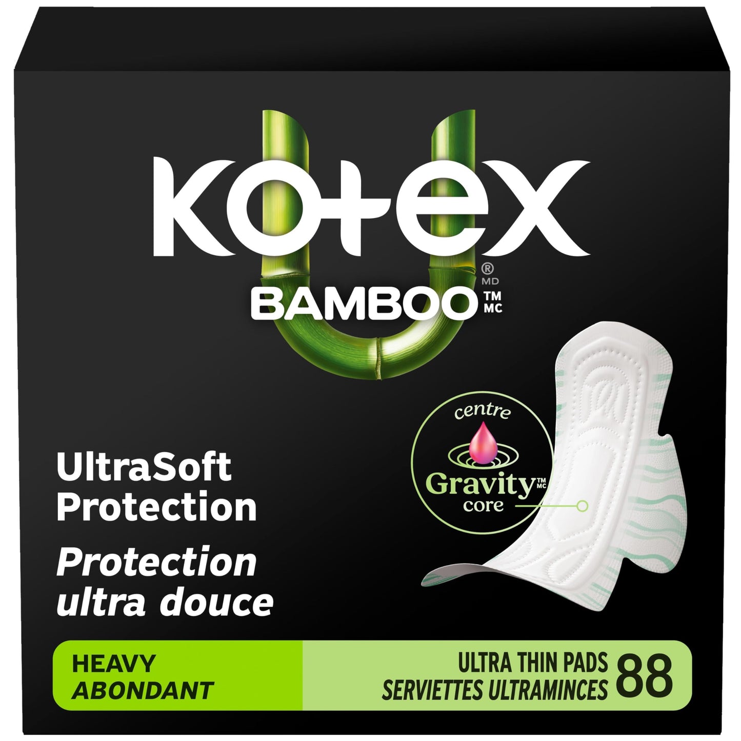 Kotex Bamboo Ultra Thin Pads with Wings, Heavy Absorbency, 88 Count 🍁 All In One Marketplace Canada
