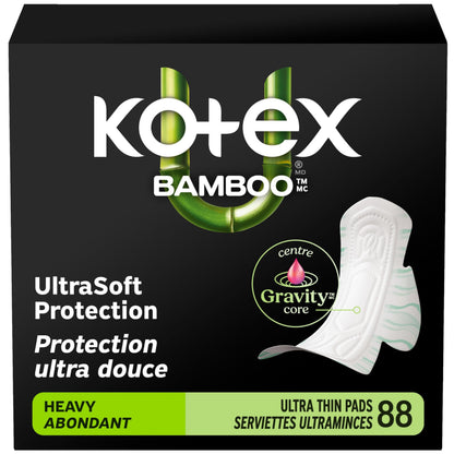 Kotex Bamboo Ultra Thin Pads with Wings, Heavy Absorbency, 88 Count 🍁 All In One Marketplace Canada
