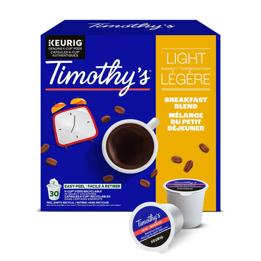 Timothy`s Breakfast Blend Single Serve Keurig K-Cup Pods for Keurig Brewers, 30 Count