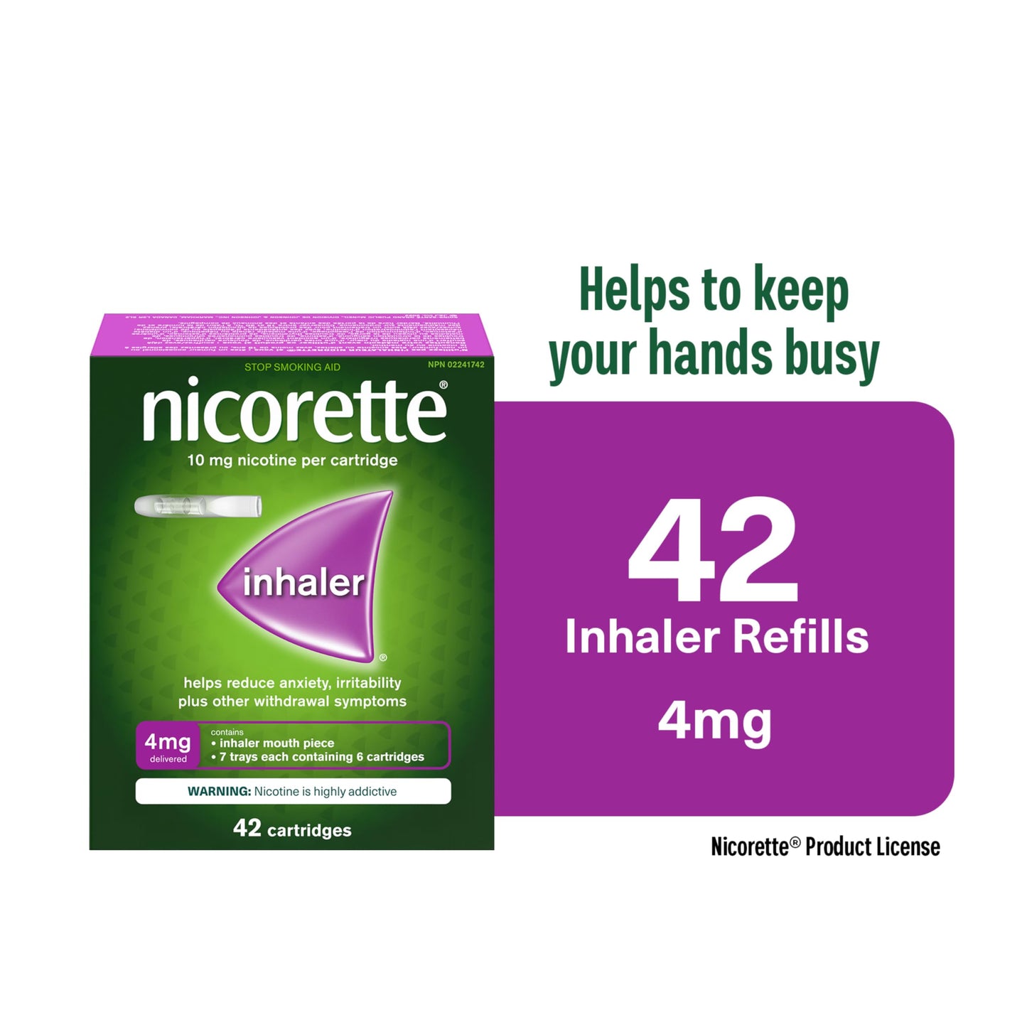 Nicorette 4mg Nicotine Inhaler – Clinically Proven Quit Smoking Aid with Hand-to-Mouth Action, Helps Reduce Cravings & Withdrawal, NRT for Adults Quitting Cigarettes, 42 Cartridges - Available at All In One Marketplace Canada