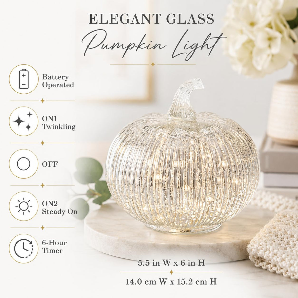 Hvfun 5.5 "(14cm) Mercury Glass Light up Pumpkin with Timer- Battery Operated Table Lamps for Festive Decoration-Thanksgiving Home Decoration Decorations (Silver) 🍁 All In One Marketplace Canada