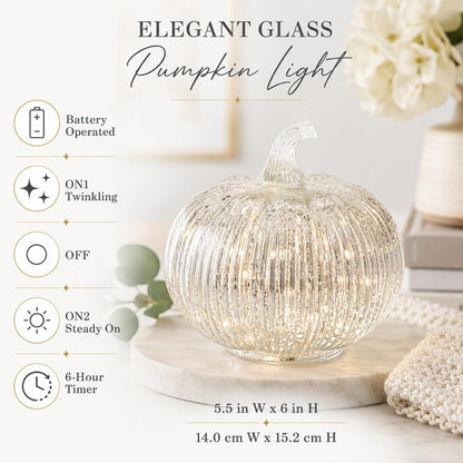 Hvfun 5.5 "(14cm) Mercury Glass Light up Pumpkin with Timer- Battery Operated Table Lamps for Festive Decoration-Thanksgiving Home Decoration Decorations (Silver) 🍁 All In One Marketplace Canada