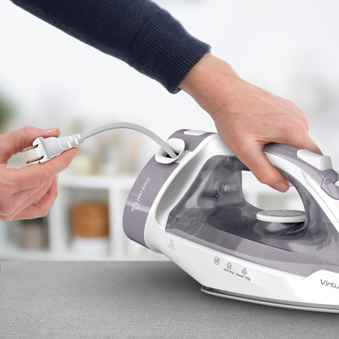 T-Fal Virtuo Steam Iron for Clothes with Retractable Cord, Portable Iron and Steamer for Clothes, Ceramic Nonstick Soleplate, 1500 Watts, Anti-Drip, Auto-Off, Scratch Resistant, Grey - Available at All In One Marketplace Canada