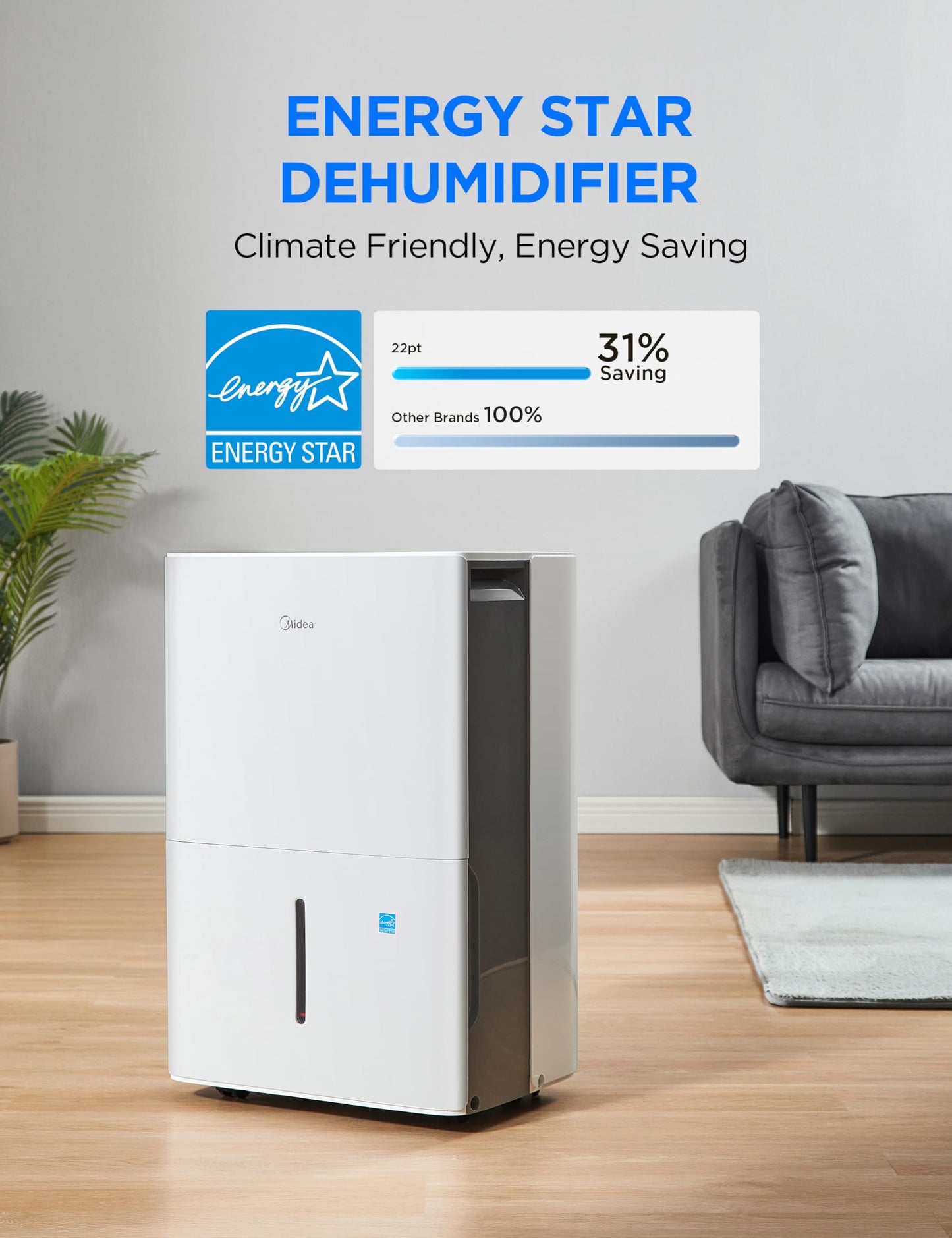 Midea Dehumidifier for Basement, Energy Star, WiFi Enabled, 22 Pint DOE