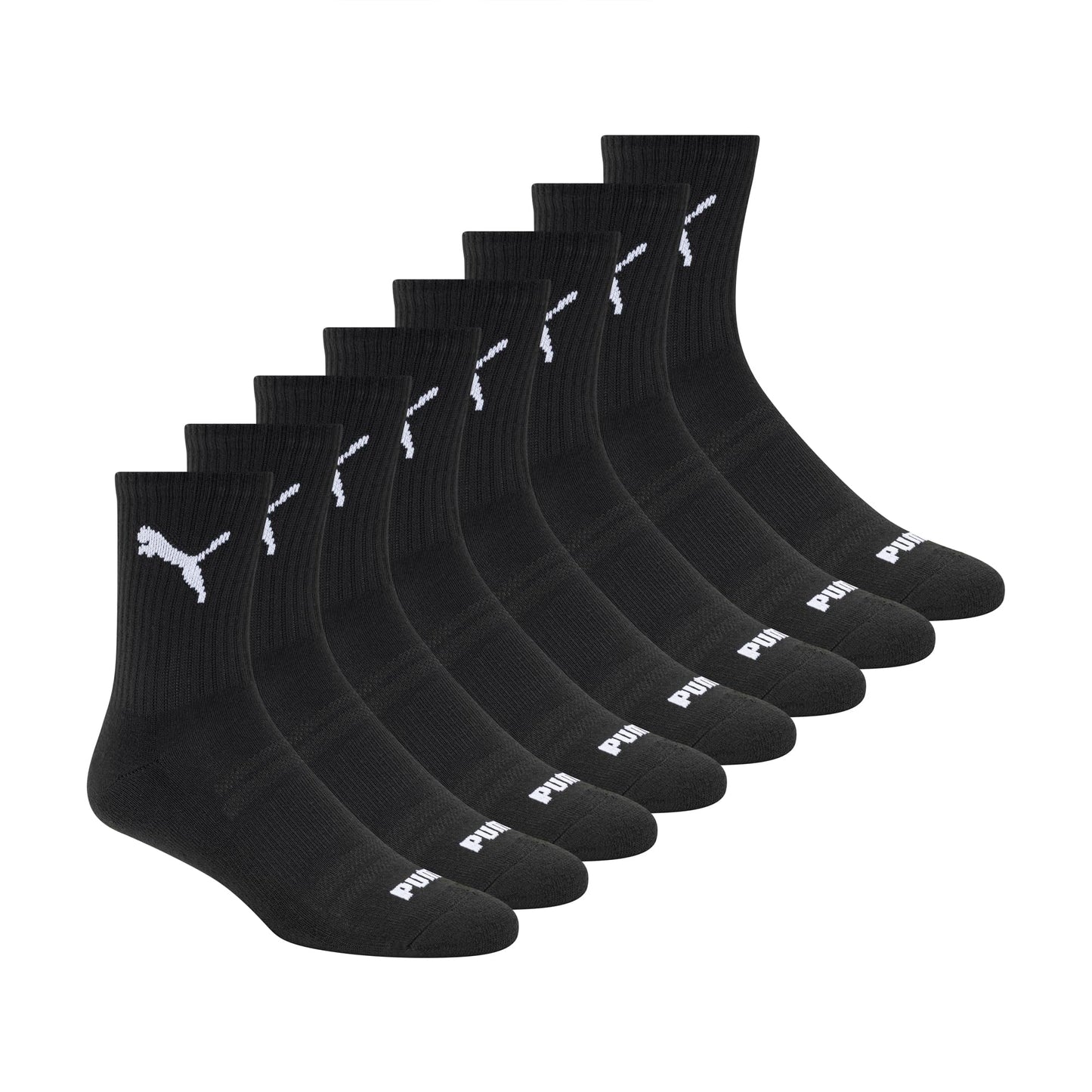 PUMA Men's 8 Pack Athletic Cushioned High Quarter Crew Socks, Black/White, 10-13 PUMA