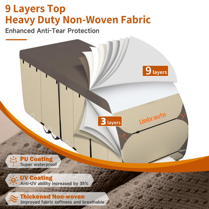 Umbrauto Travel Trailer RV Cover 30' ~ 33' – Upgraded 9-Layers Top Camper Cover, Waterproof & Windproof Heavy Duty Toy Hauler RV Cover for Winter Snow with Tongue Jack Cover, Gutter Covers 🍁 All In One Marketplace Canada