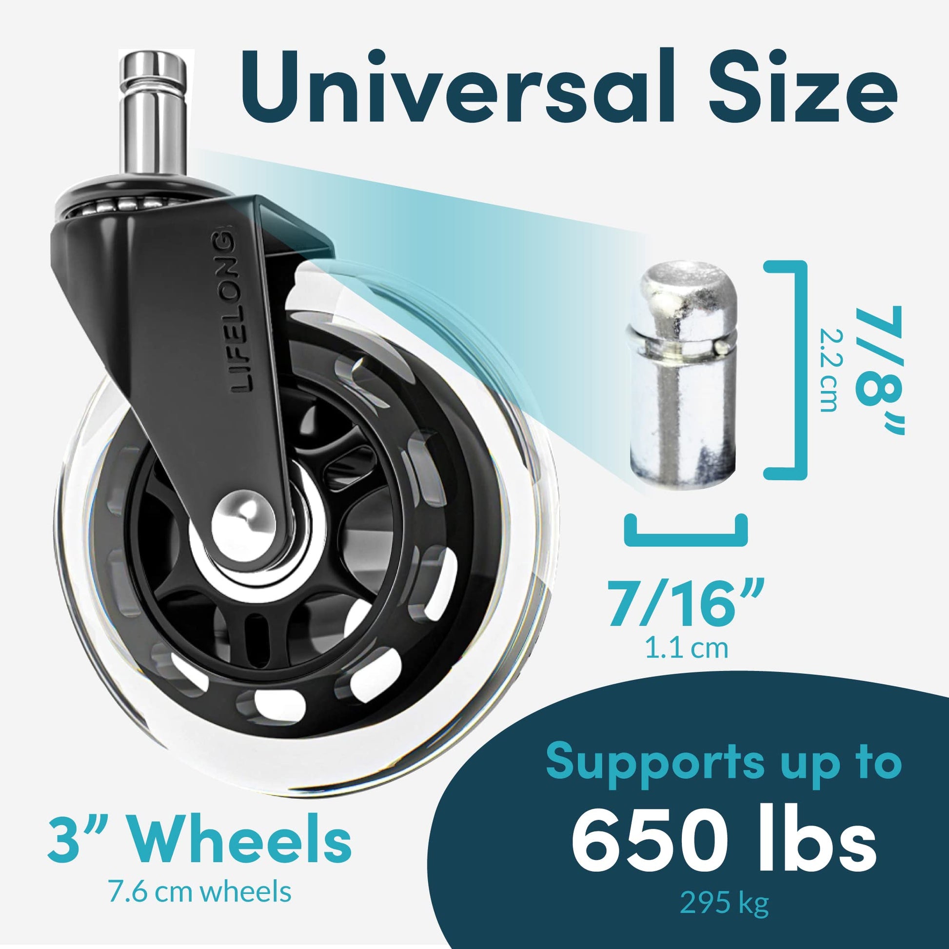 Lifelong Office Chair Wheels Replacement Rubber Chair Casters for Hardwood Floors and Carpet, Set of 5, Heavy Duty Casters for Chairs to Replace Office Chair Mats - Fits 98% - Available at All In One Marketplace Canada