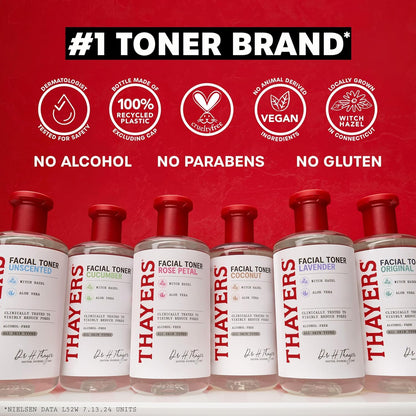 Thayers Witch Hazel Face Toner, With Rose Petal, Aloe Vera, Glycerin, No Alcohol, Glass Skin, Reduces Pores, Smoothes Texture, 8 Hour Hydration, Suitable For All Types From Dry To Oily, Vegan, 355ml