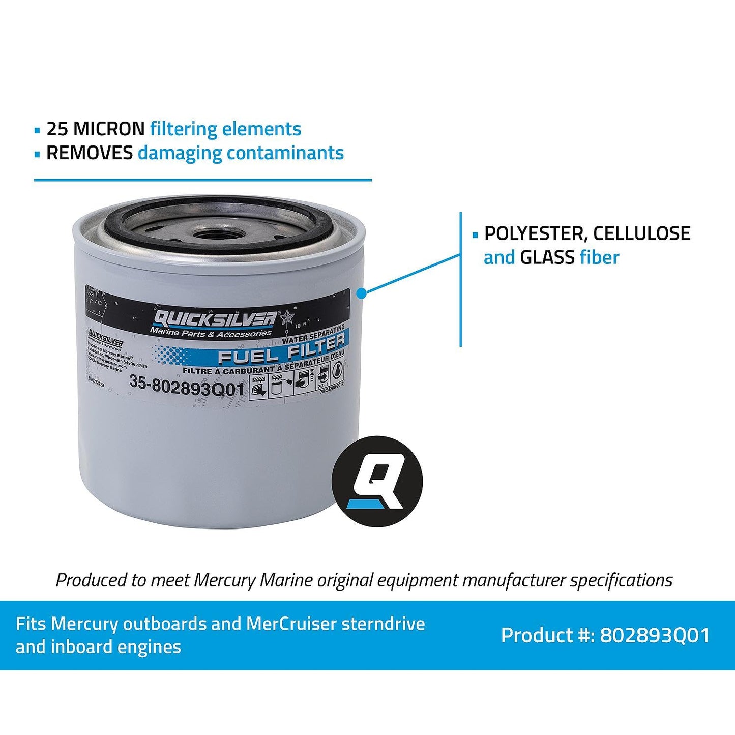 Quicksilver 802893Q01 Water Separating Fuel Filter - Mercury and Mariner Outboards and MerCruiser Stern Drive and Inboard Engines Quicksilver