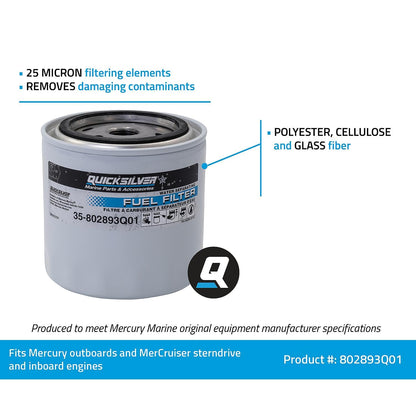 Quicksilver 802893Q01 Water Separating Fuel Filter - Mercury and Mariner Outboards and MerCruiser Stern Drive and Inboard Engines Quicksilver