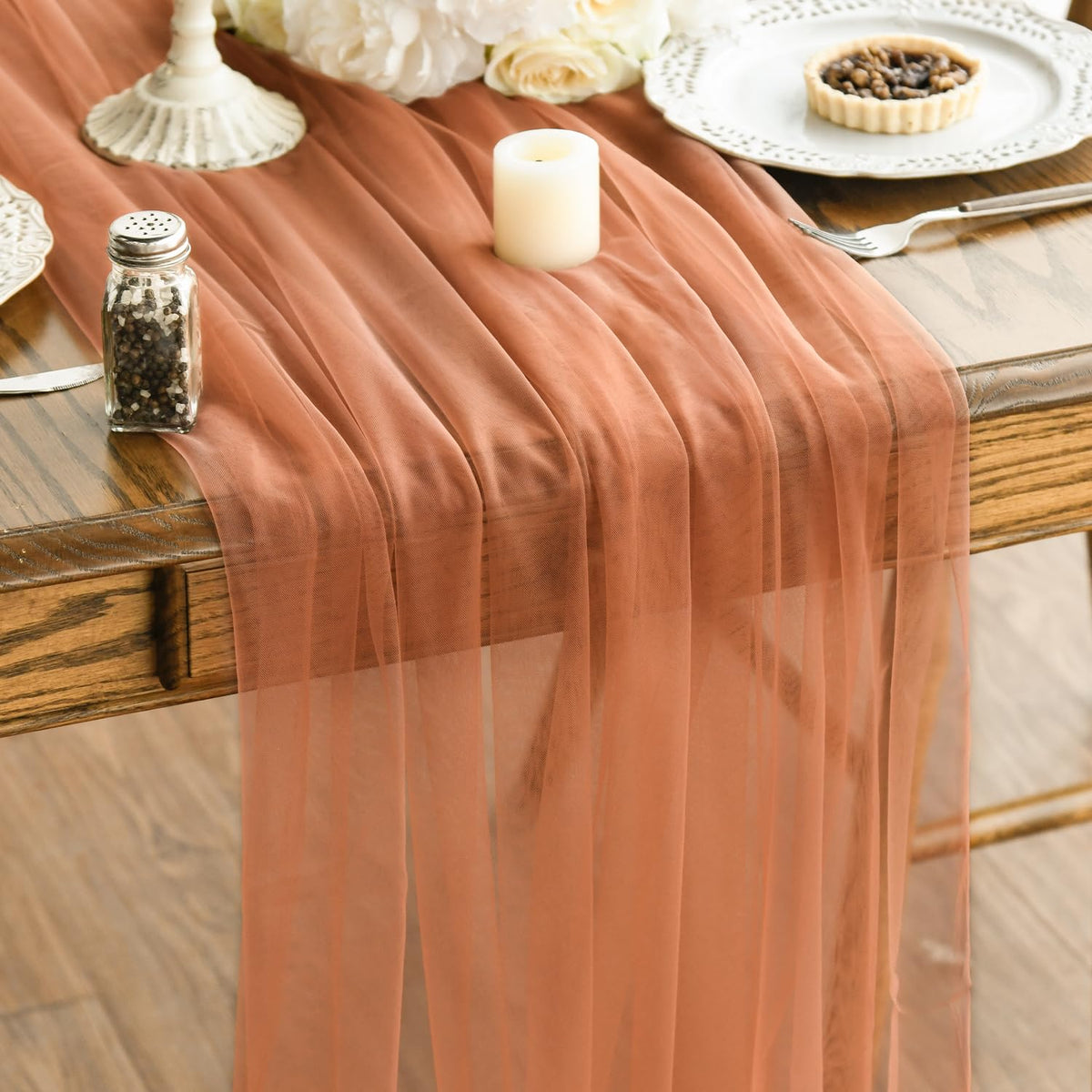 Artoid Mode Terracotta Gauze Table Runner 120 Inch 10FT, Seasonal Sheer Kitchen Dining Holiday Wedding Birthday Baby Shower Table Decor for Home Party 🍁 All In One Marketplace Canada