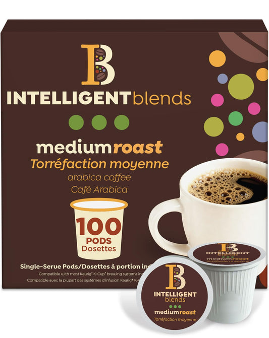 Intelligent Blends Medium Dark Roast Coffee Pods, 100 ct, Single Serve Pods – 100% Arabica Coffee, Compatible with Keurig K Cups Maker