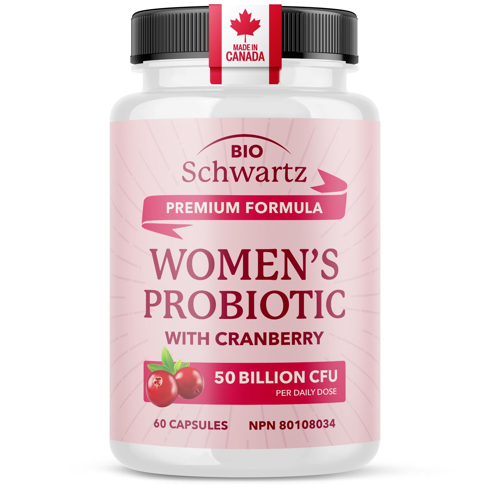 Womens Probiotic with Cranberry | 50 Billion CFU for Gut Health, Bloating Relief & Digestive Support | With Cranberry for Vaginal Health | Gut Health Supplements for Women | Made in Canada | 60 Ct.